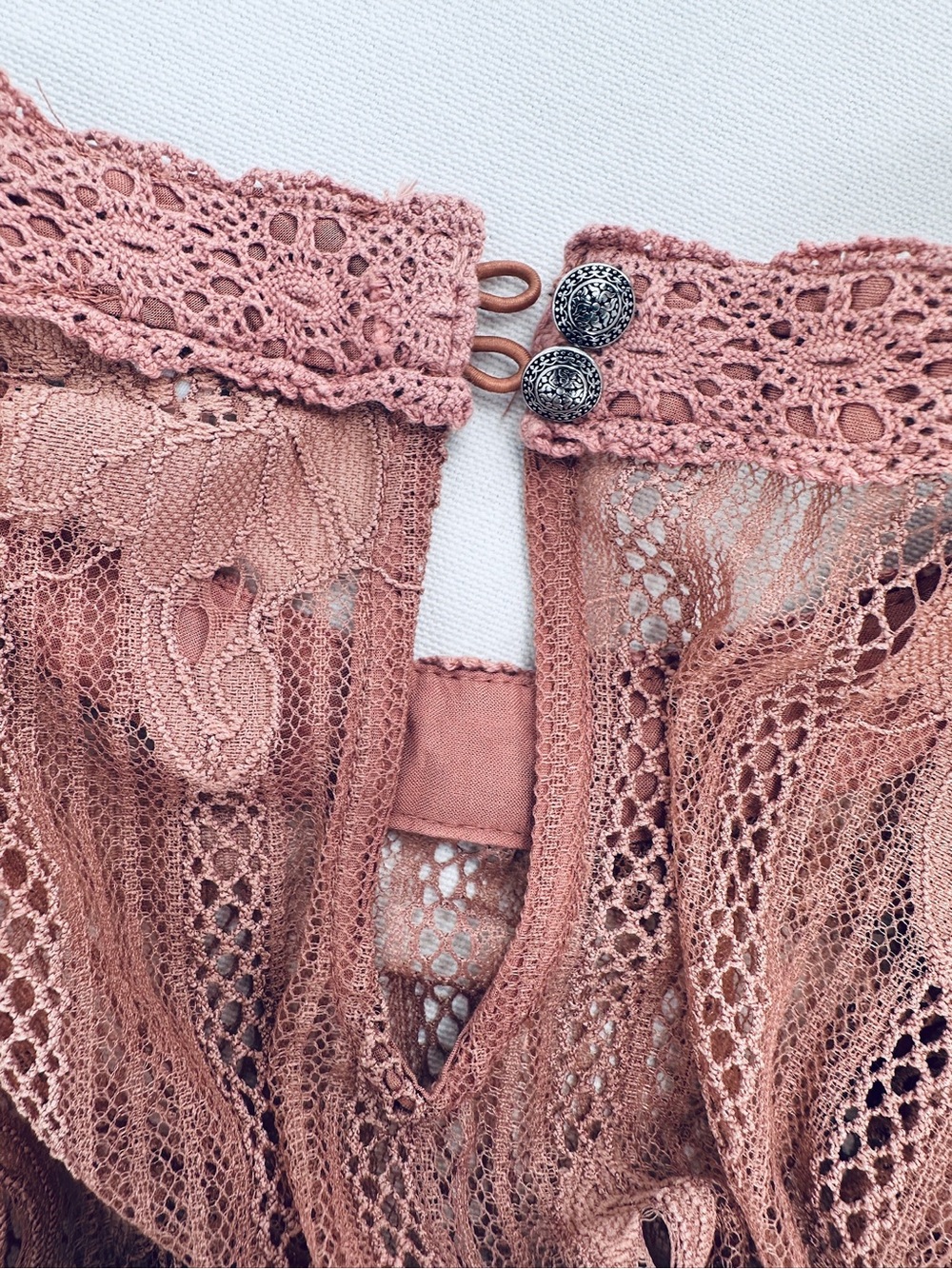Romantic Floral Lace Babydoll Mini Dress XXL Dusty Rose Scalloped Boho - Picture 5 of 11